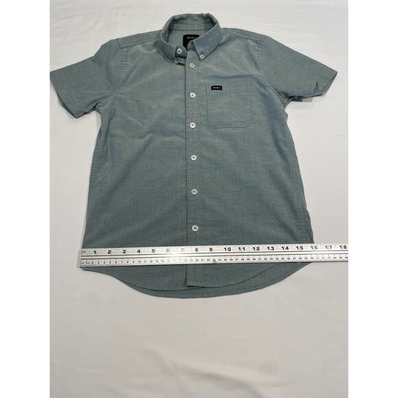 RCVA Boy's Fit Short Sleeve Button Down Shirt Size S Oxford Blue Pocket Woven - Picture 4 of 6